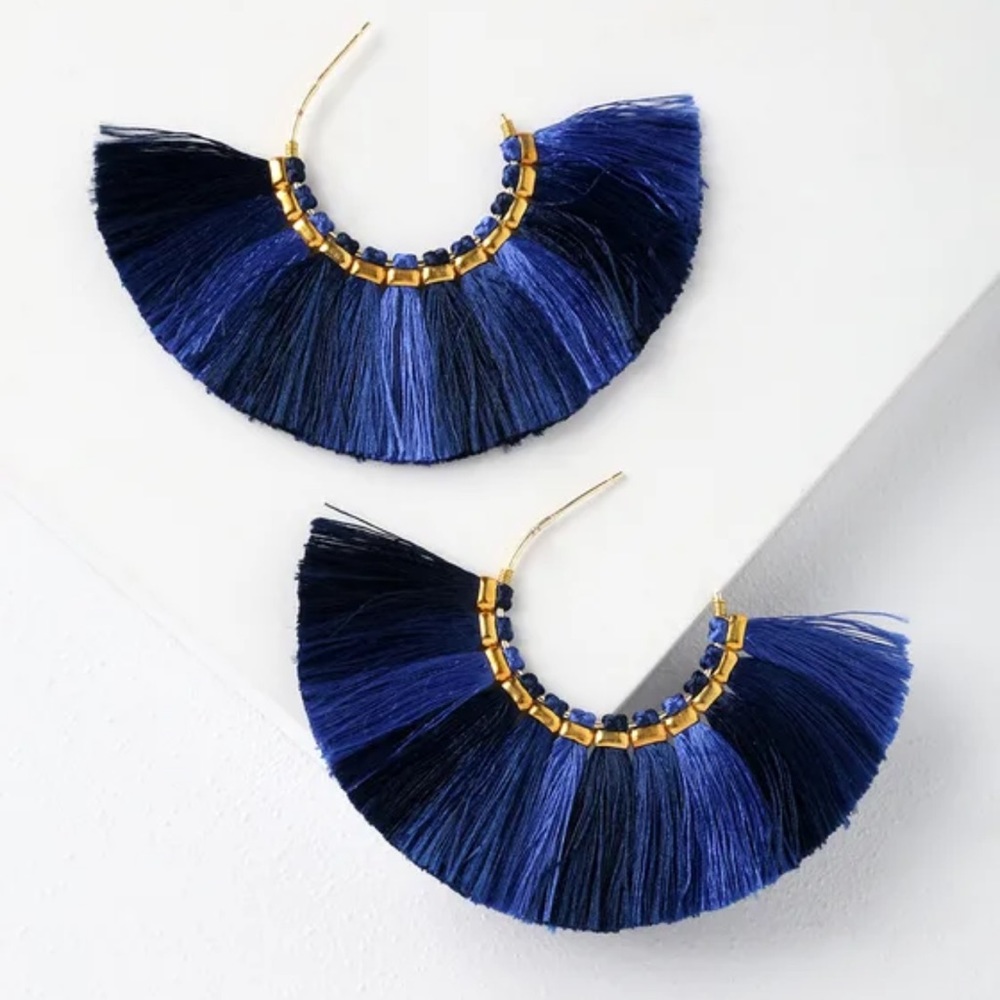 Burst of Light Navy Blue Fringe Earrings